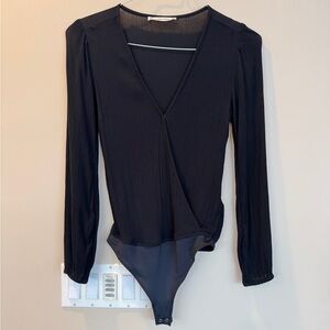 Abercrombie & Fitch Long Sleeve Wrap Front Black Bodysuit